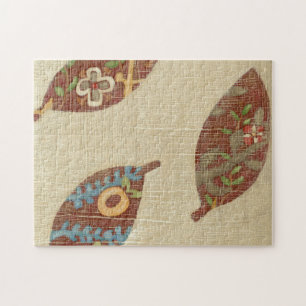 Three Leaves on Linen Texture Background Jigsaw Puzzle