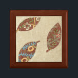 Three Leaves on Linen Texture Background Keepsake Box<br><div class="desc">The best things come in threes! Set on a linen background these leaves look like they are floating toward the ground in an autumnal tumble. Catch them and place them on your wall today!</div>