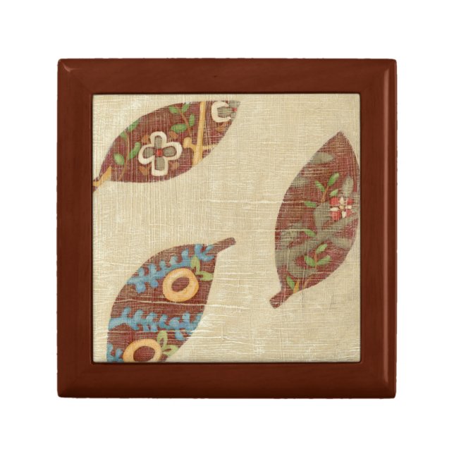 Three Leaves on Linen Texture Background Keepsake Box (Front)