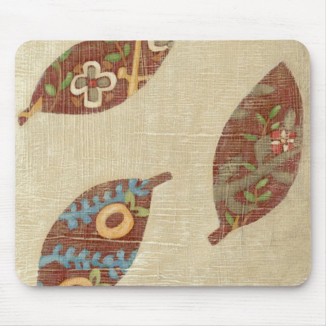 Three Leaves on Linen Texture Background Mouse Pad (Front)