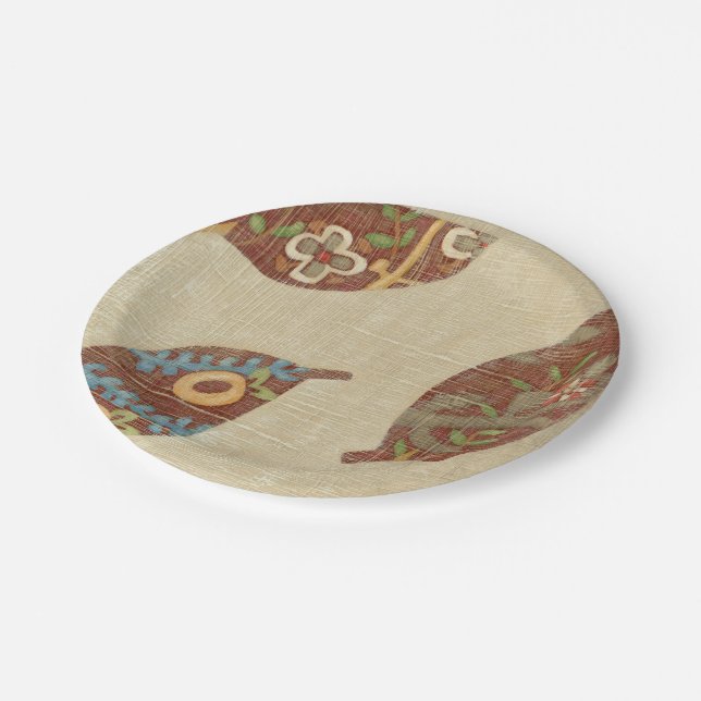 Three Leaves on Linen Texture Background Paper Plates (Angled)