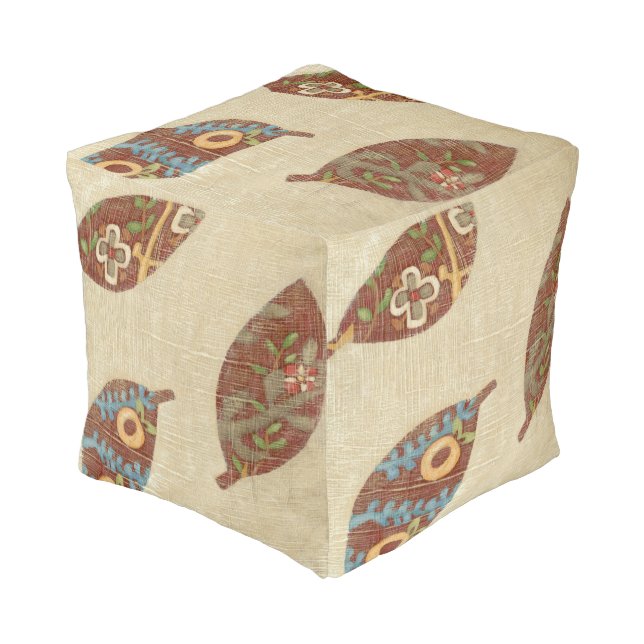 Three Leaves on Linen Texture Background Pouf (Angled Front)