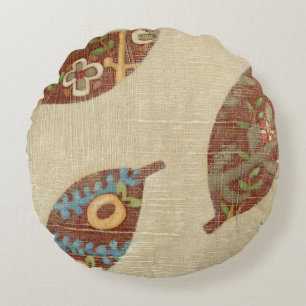 Three Leaves on Linen Texture Background Round Pillow
