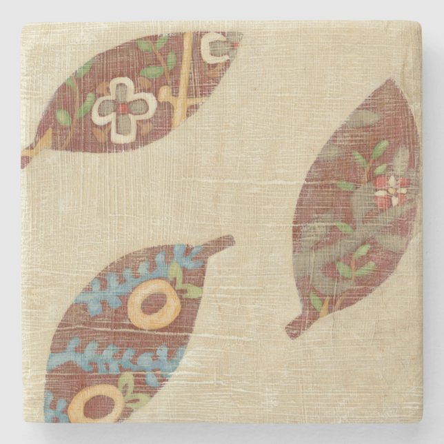 Three Leaves on Linen Texture Background Stone Coaster (Front)