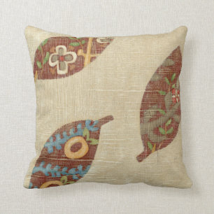 Three Leaves on Linen Texture Background Throw Pillow