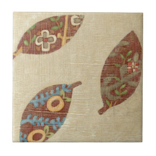 Three Leaves on Linen Texture Background Tile