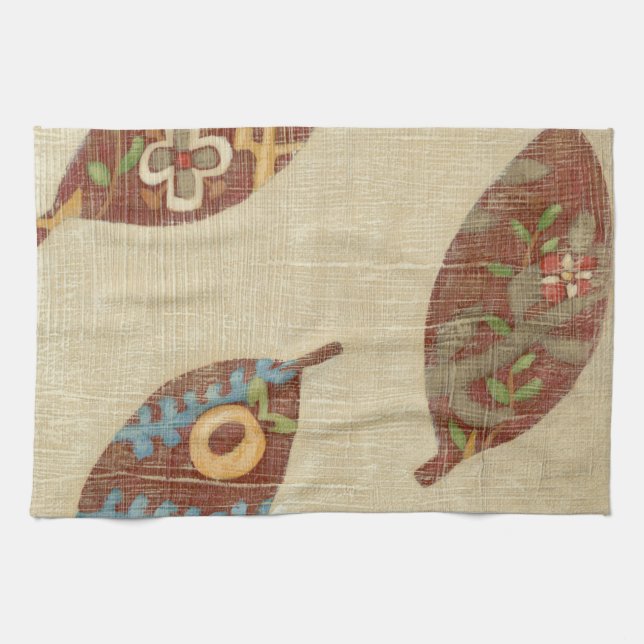 Three Leaves on Linen Texture Background Towel (Horizontal)