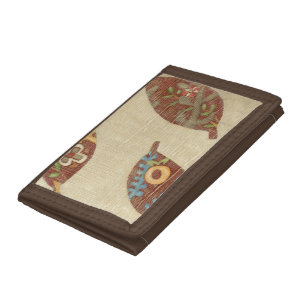 Three Leaves on Linen Texture Background Tri-fold Wallet