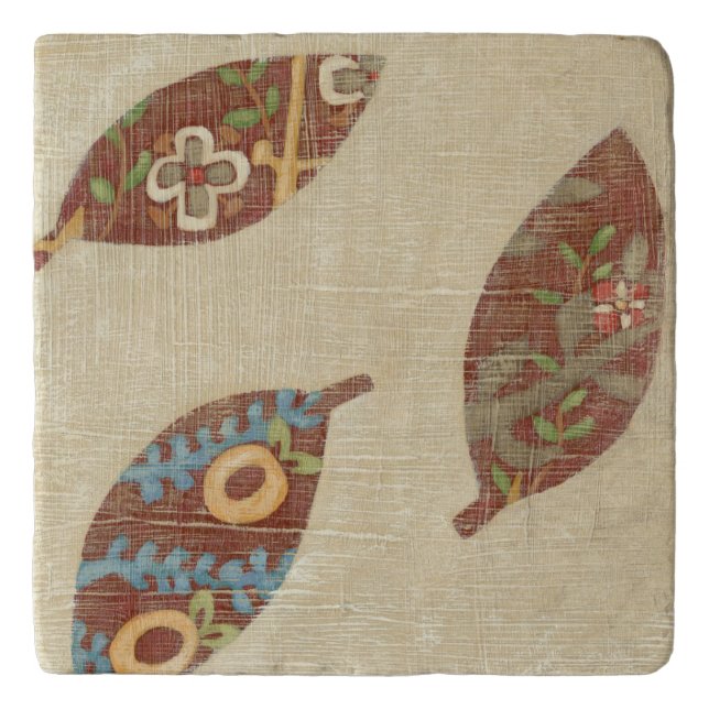 Three Leaves on Linen Texture Background Trivet (Front)