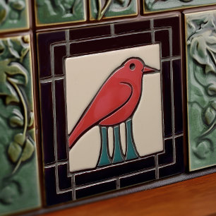 Three Legged Bird Art Deco Nouveau Wall Decor Ceramic Tile