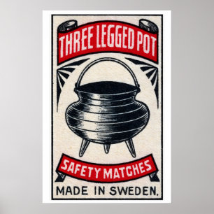 Three-Legged Pot Sweden 1920s-30s Matchbox Label Poster