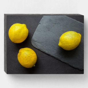 "Three Lemons" Cute Photo. Buy Now Wooden Box Sign
