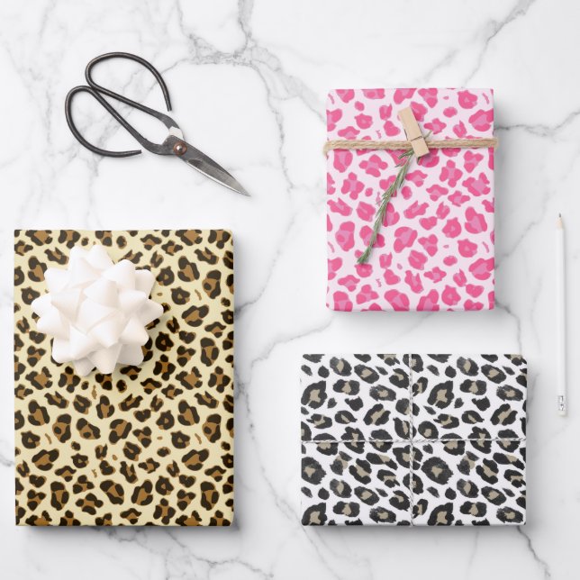 Three Leopard Prints Wrapping Paper Sheets (Front)