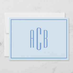 Three Letter Cornflower Blue Monogram Border Note Card