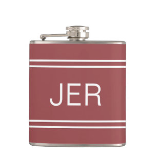 Three Letter Initials Monogrammed Dark Trendy Red Flask