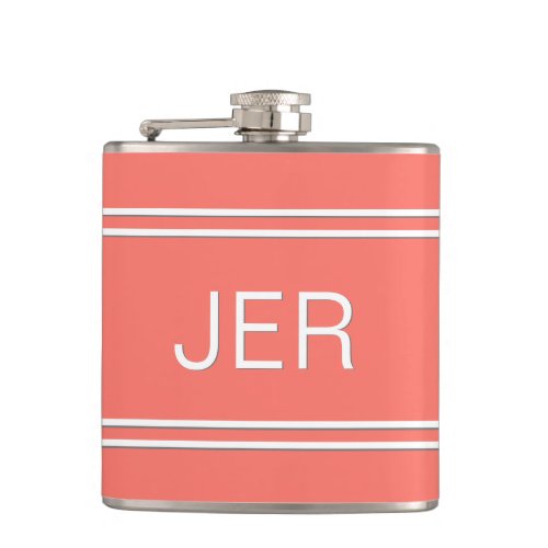 Three Letter Initials Monogrammed Drink Coral Flask