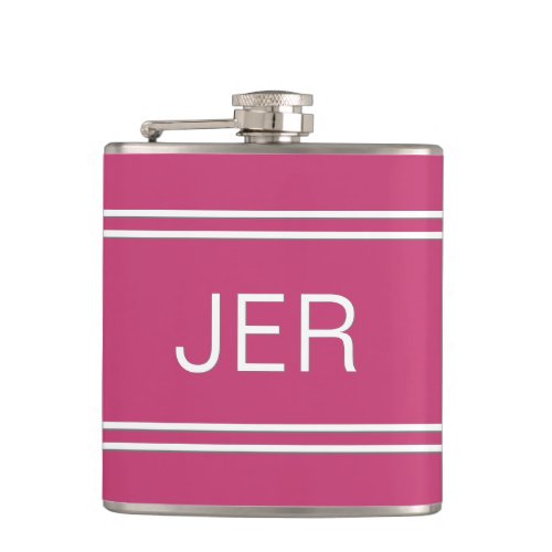Three Letter Initials Monogrammed Drink Hot Pink Flask