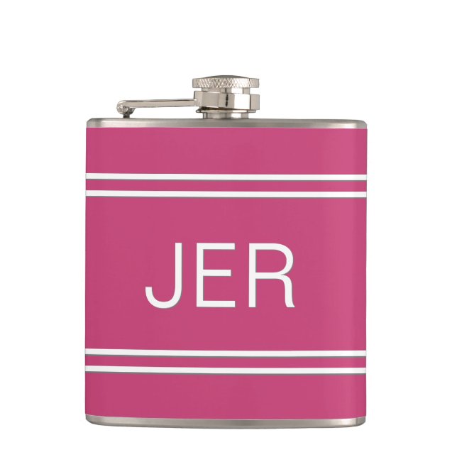 Three Letter Initials Monogrammed Drink Hot Pink Flask (Front)