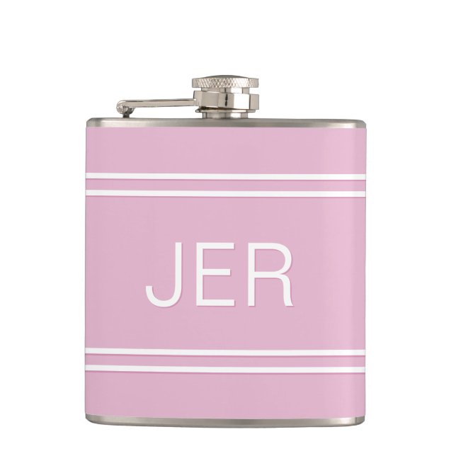 Three Letter Initials Monogrammed Drink Pink Flask (Front)