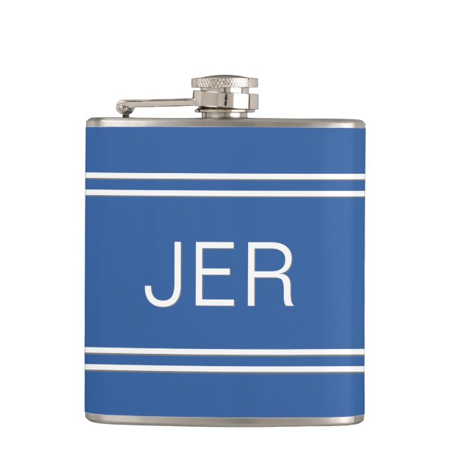 Three Letter Initials Monogrammed Drink Royal Blue Flask (Front)