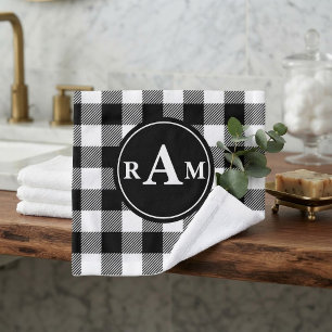 Three Letter Monogram Black and White Buffalo Wash Cloth