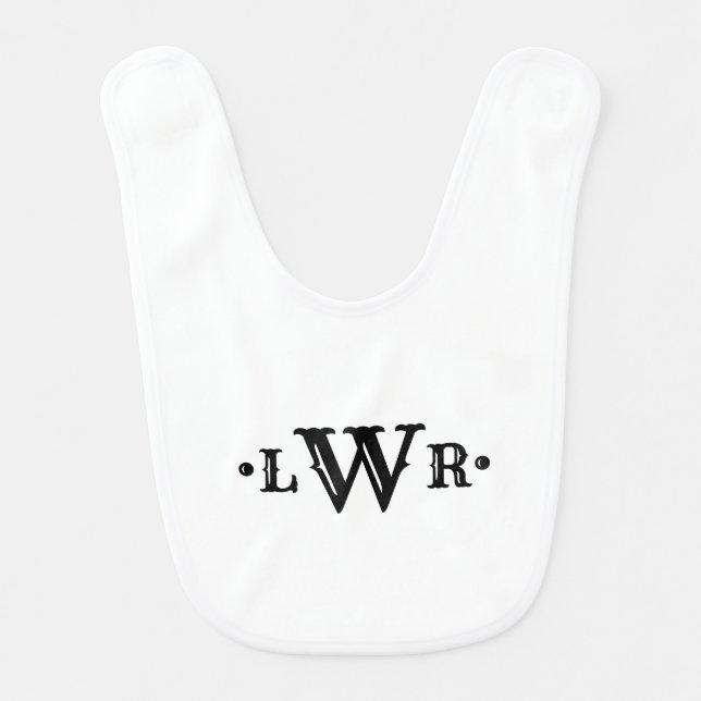 Three Letter Monogram Custom Elegant Black & White Baby Bib (Front)