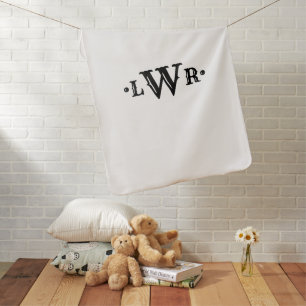 Three Letter Monogram Custom Elegant Black & White Baby Blanket