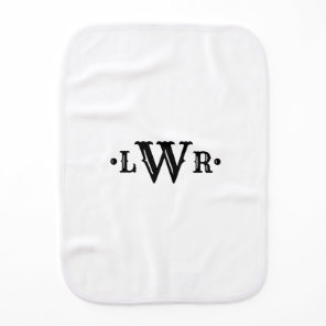 Three Letter Monogram Custom Elegant Black & White Baby Burp Cloth