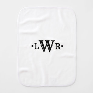 Three Letter Monogram Custom Elegant Black & White Baby Burp Cloth