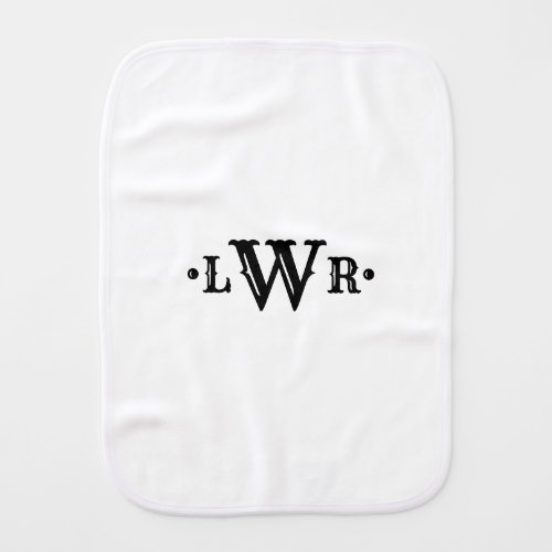 Three Letter Monogram Custom Elegant Black  White Baby Burp Cloth