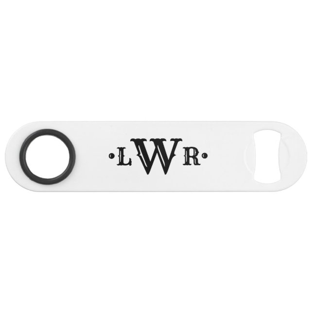 Three Letter Monogram Custom Elegant Black & White Bar Key (Front (Horizontal))