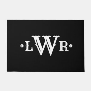 Three Letter Monogram Custom Elegant Black & White Doormat