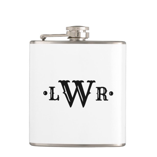 Three Letter Monogram Custom Elegant Black & White Flask (Front)