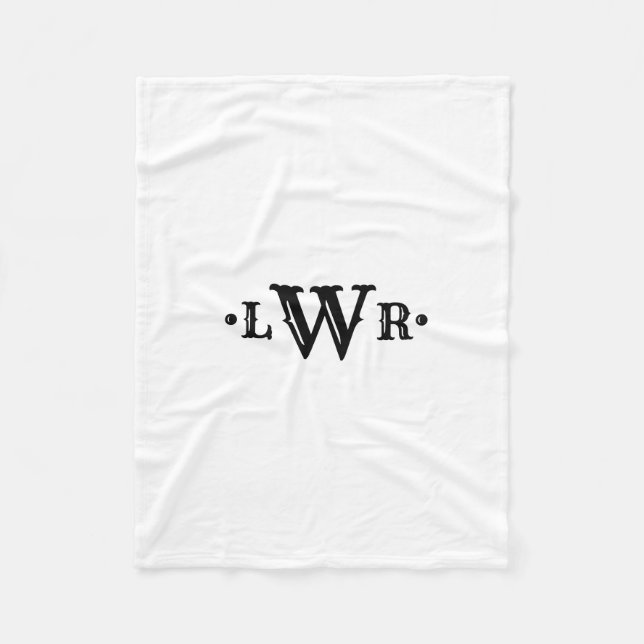 Three Letter Monogram Custom Elegant Black & White Fleece Blanket (Front)