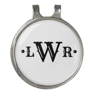 Three Letter Monogram Custom Elegant Black & White Golf Hat Clip