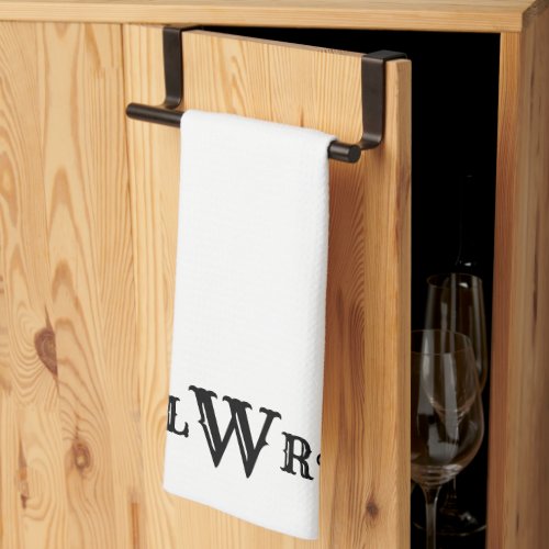 Three Letter Monogram Custom Elegant Black  White Kitchen Towel