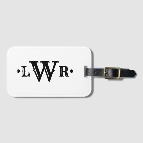 Three Letter Monogram Custom Elegant Black  White Luggage Tag