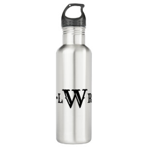 Three Letter Monogram Custom Elegant Black & White Stainless Steel Water Bottle