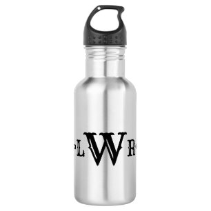 Three Letter Monogram Custom Elegant Black & White Stainless Steel Water Bottle
