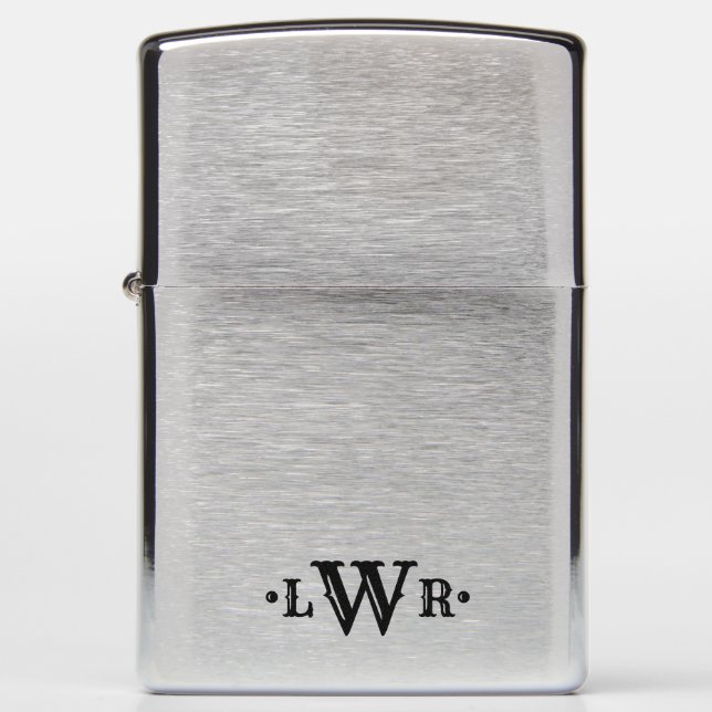 Three Letter Monogram Custom Elegant Black & White Zippo Lighter (Front)