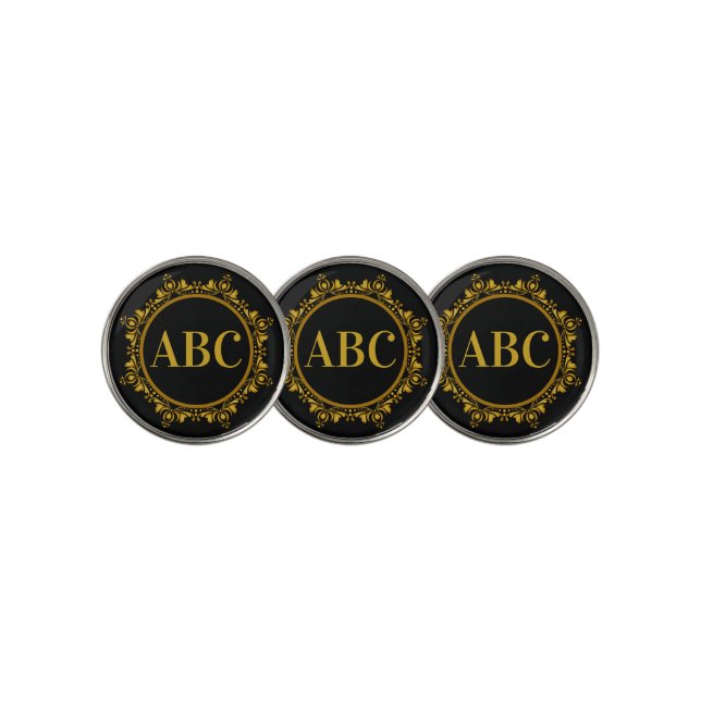 Three Letter Monogram in Gold Circle Frame  Golf Ball Marker (3 Up)