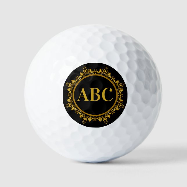 Three Letter Monogram in Gold Circle Frame  Golf Balls (Front)