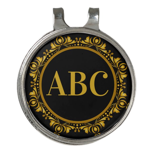 Three Letter Monogram  in Gold Circle Frame  Golf Hat Clip (Front)