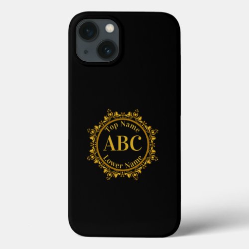 Three Letter Monogram  Name in Gold Circle Frame  iPhone 13 Case