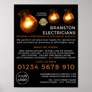 Three Lightbulbs, Electrician Advertising Poster