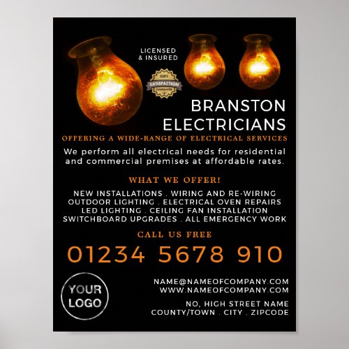 Three Lightbulbs Electrician Advertising Poster