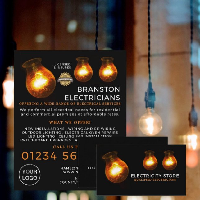 Three Lightbulbs, Electrician Business Card (Creator Uploaded)
