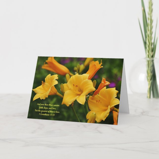 Three Lilies Scripture Card 1 Corinthians 13:13 (Front)