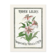 Three Lilies Vintage Japan Silk Advertising Label
