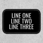 Three Lines of Custom Text - Black and White Patch<br><div class="desc">A classic employee name patch in black and white with a simple design that you can add the employee name for a work shirt or hat. Or you can add 3 lines of text - name and title. Add your own saying to this completely custom essential item.</div>